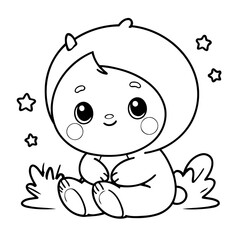 Simple vector illustration of Kawaii drawing for toddlers colouring page