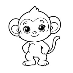 Simple vector illustration of Monkey drawing for toddlers coloring activity