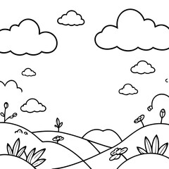 Simple vector illustration of Sky drawing for kids colouring page