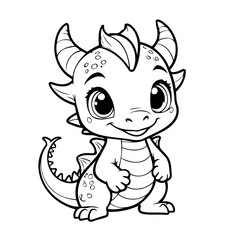 Fototapeta premium Simple vector illustration of Dragon drawing for toddlers colouring page