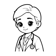 Simple vector illustration of Doctor drawing for kids colouring page