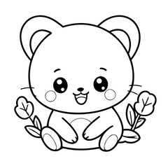 Vector illustration of a cute Kawaii drawing for toddlers colouring page