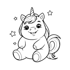 Vector illustration of a cute Unicorn drawing colouring activity