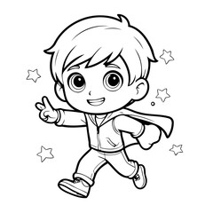 Simple vector illustration of Boy drawing colouring activity