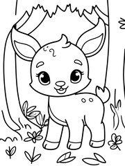 Vector illustration of a cute Dear drawing for colouring page