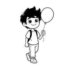 Simple vector illustration of Boy drawing for toddlers coloring activity