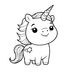 Cute vector illustration Unicorn doodle black and white for kids page