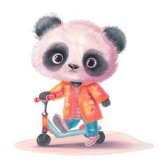 panda riding scooter white background (20) © Finkha