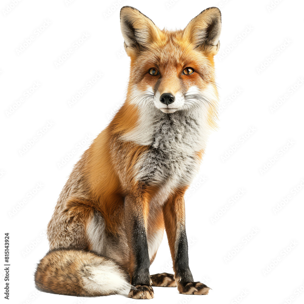 Wall mural a red fox is seated in front of a png background, a red fox isolated on transparent background