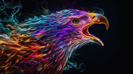 Fototapeta premium A vibrant, digital artwork of an eagle embellished with fiery colors and smoke effects