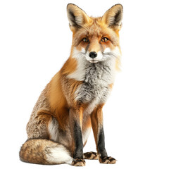 A red fox is seated in front of a Png background, a red fox isolated on transparent background