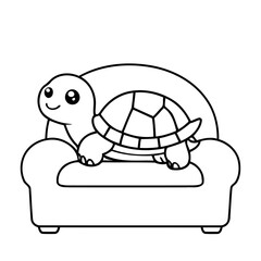 Simple vector illustration of Turtle hand drawn for kids coloring page