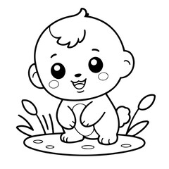 Simple vector illustration of Kawaii drawing for kids colouring activity