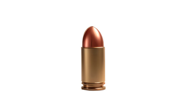 A gun shot bullet flying in speed with cloudy smoke isolated on opaque white background.