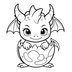 Vector illustration of a cute Dragon doodle for kids colouring page