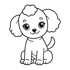 Simple vector illustration of Poodle drawing for toddlers colouring page