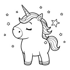 Vector illustration of a cute Unicorn drawing for kids colouring activity