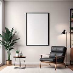 Fototapeta premium Frame mockup, Living room wall poster mockup. Interior mockup with house background. Modern interior design. 3D render 