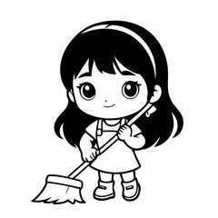 Vector illustration of a cute Sweeper drawing for kids colouring page
