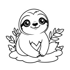 Cute vector illustration Sloth drawing for kids colouring activity