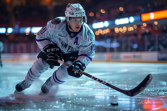 Focused hockey player during game