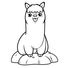 Cute vector illustration Alpaca drawing for kids colouring page