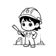 Simple vector illustration of Contractor drawing for kids colouring activity