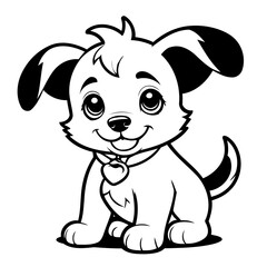 Vector illustration of a cute Puppy doodle for toddlers colouring page