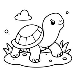 Vector illustration of a cute Turtle drawing for toddlers book