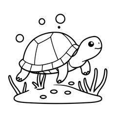 Vector illustration of a cute Turtle drawing colouring activity