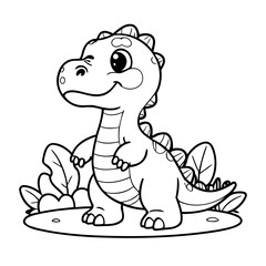 Simple vector illustration of Dino drawing for kids colouring page