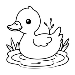 Simple vector illustration of Duck drawing for kids colouring page