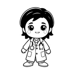 Cute vector illustration Doctor doodle colouring activity for kids