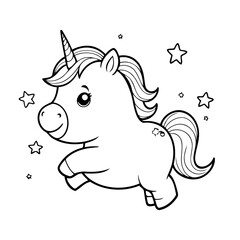 Vector illustration of a cute Unicorn drawing for toddlers coloring activity
