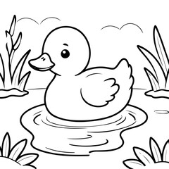 Simple vector illustration of Duck hand drawn for kids coloring page