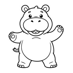 Vector illustration of a cute Hippo drawing for kids colouring activity