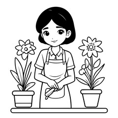 Vector illustration of a cute Florist drawing for children page