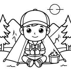 Cute vector illustration Boy doodle for toddlers colouring page