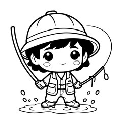 Cute vector illustration Fisherman doodle for toddlers worksheet