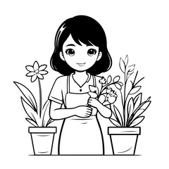 Vector illustration of a cute Florist drawing for colouring page