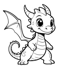 Cute vector illustration Dragon drawing for kids page