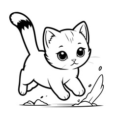 Simple vector illustration of Kitten hand drawn for kids page