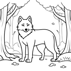 Simple vector illustration of Wolf for toddlers colouring page