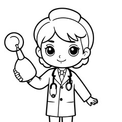 Cute vector illustration Doctor drawing for kids colouring page
