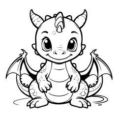 Simple vector illustration of Dragon drawing for kids colouring activity