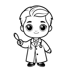 Simple vector illustration of Doctor drawing for kids colouring activity