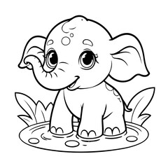 Simple vector illustration of Elephant hand drawn for kids page