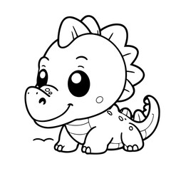 Simple vector illustration of Dino drawing for kids colouring page
