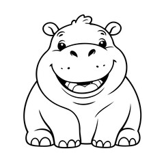 Simple vector illustration of Hippo colouring page for kids