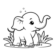 Cute vector illustration Elephant drawing for colouring page